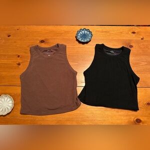 Klassy Network ribbed Brown and Black Sleeveless Tops